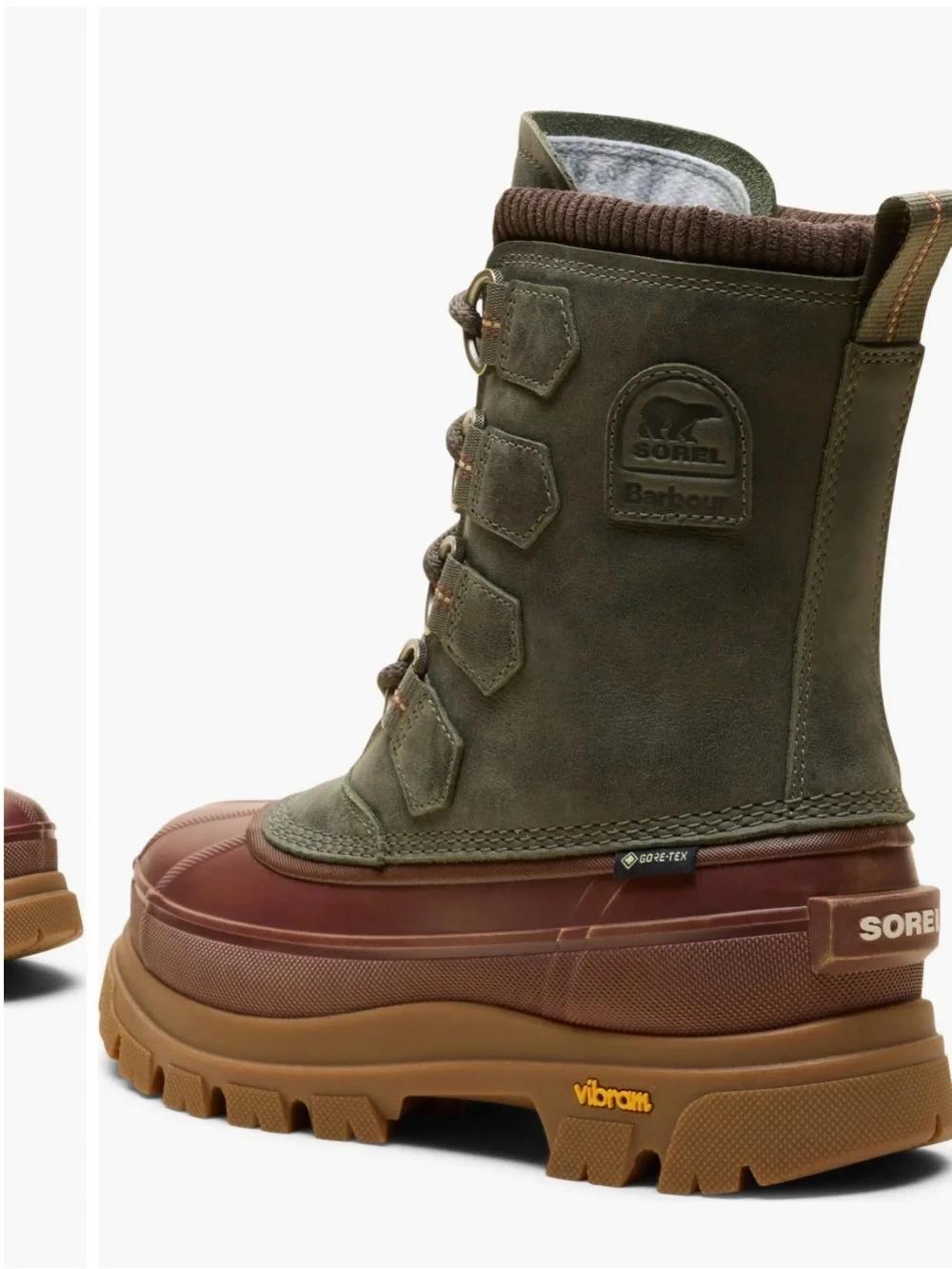Barbour Olive Green & Brown Waterproof Lace-Up Winter Boots